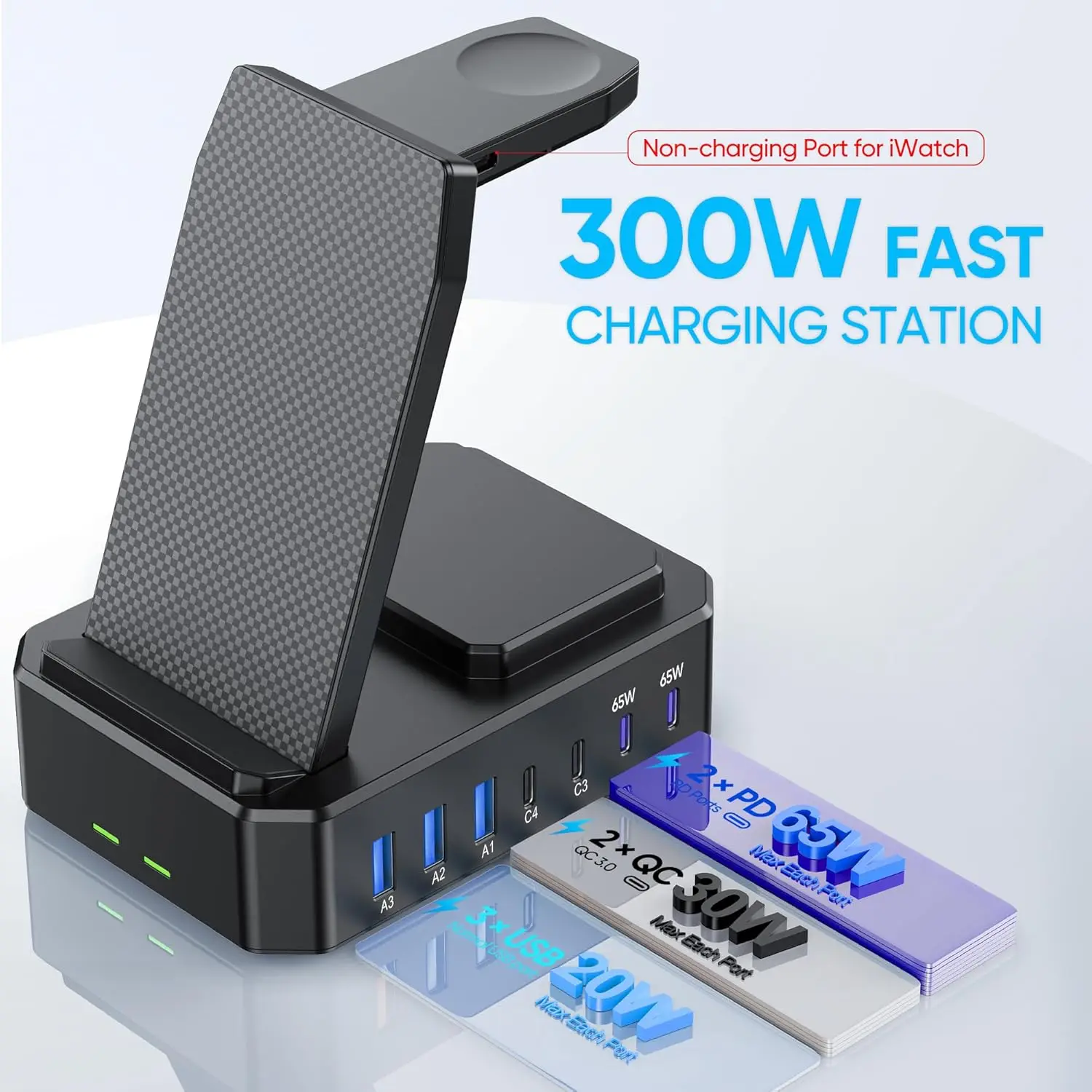 300W GaN III USB-C 65W PD Fast Charging Station, 10-in-1 Wireless Charger Dock for iPhone, MacBook, iWatch & Airpods 4
