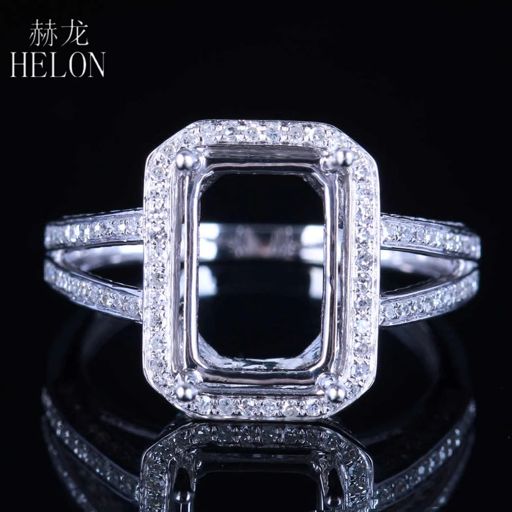 

HELON 11x7mm Emerald Cut Solid 14K 10k White Gold Natural Diamond Fine Jewelry Semi Mount Engagement Wedding Ring Prong Setting