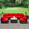 Furniture Sectional Sofa with Gas Fire Pit Table Outdoor Patio Furniture Sets Propane Fire Pit red-Rectangular Garden Sofas 5
