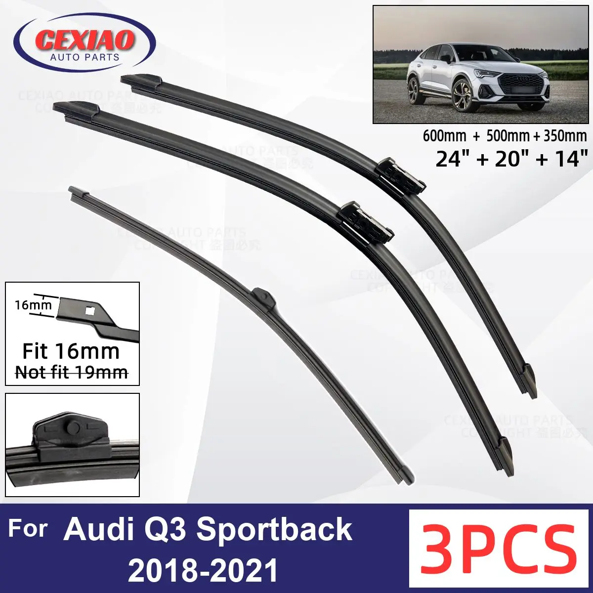 ForAudiQ3Sportback20182021CarFrontRearWiperBladesSoftRubber