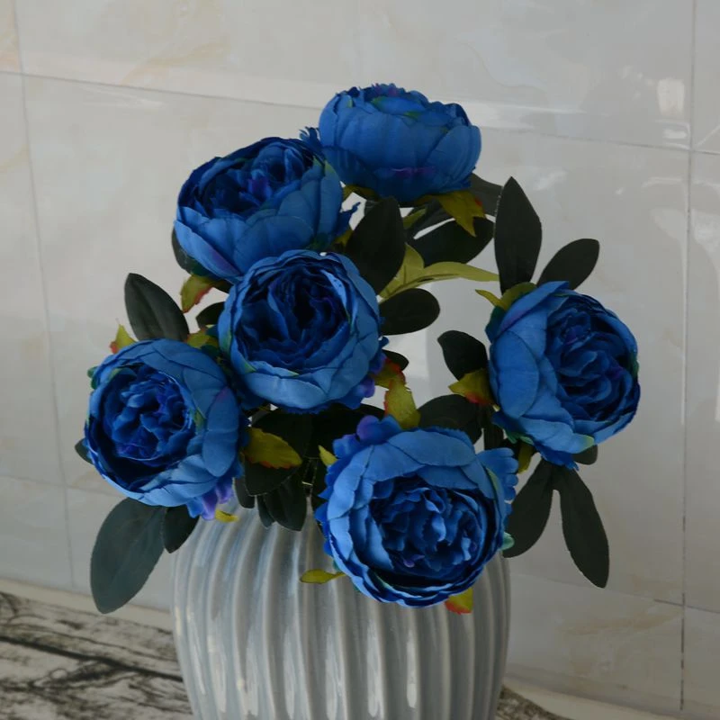 Ramos de peonías artificiales de 7 cabezas, arreglo de flores de boda,  peonías de seda azul, rojo y blanco, decoración de Mesa para el hogar y la  Oficina|Flores artificiales y secas| -