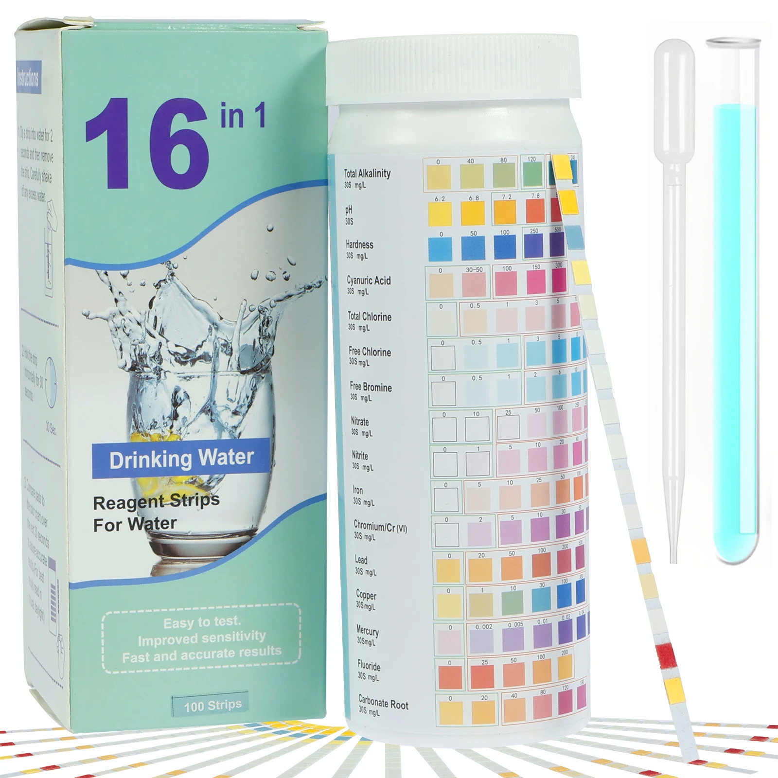 Comprehensive Drinking Water Quality Test Kit - 100 Test Strips for Home, Tap, Well, and Aquarium Water