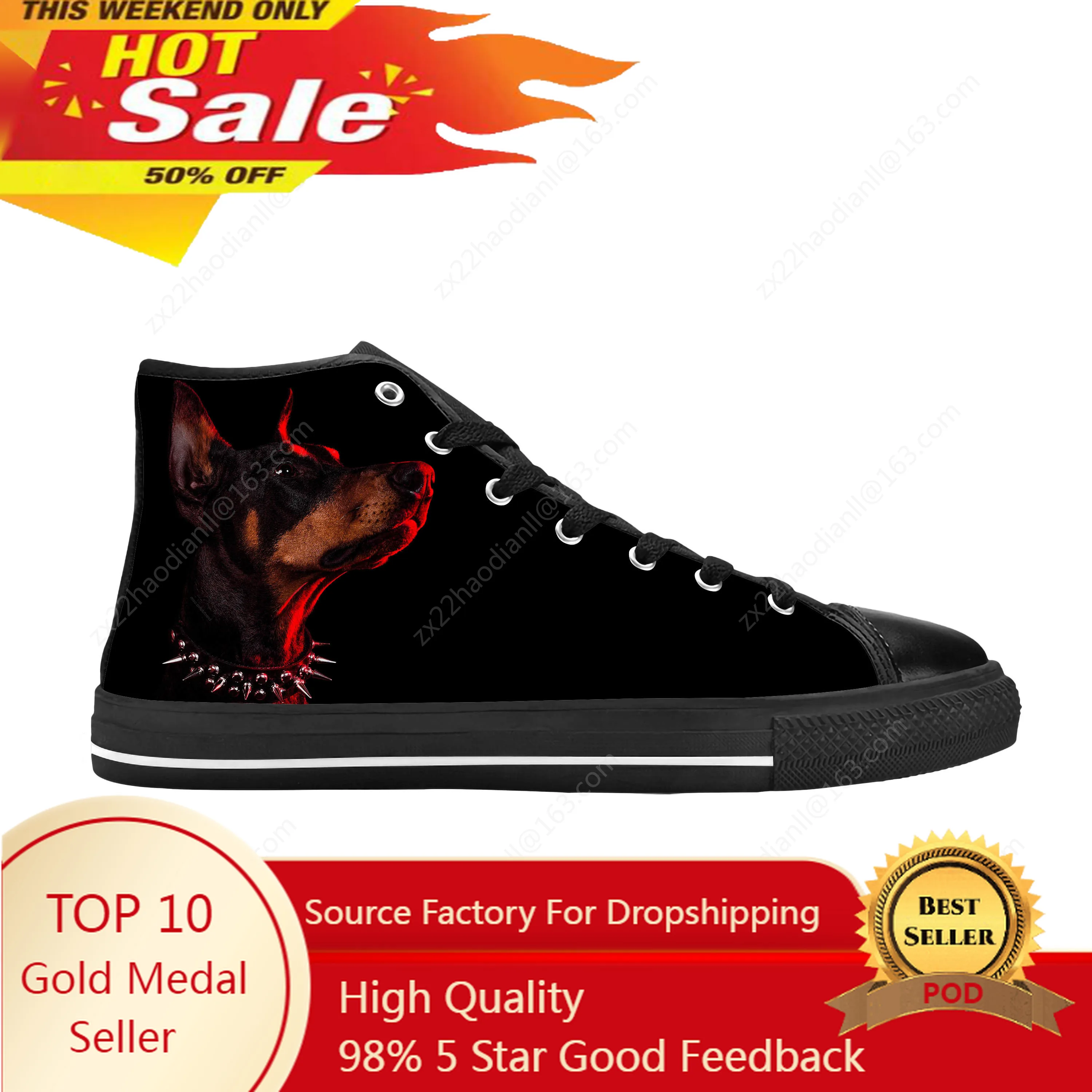 Doberman Dog Animal Rock Cartoon Anime Manga Cool Casual Cloth Shoes High Top Comfortable Breathable 3D Print Men Women Sneakers