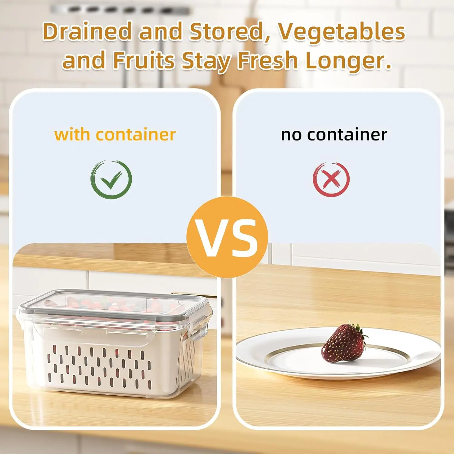 Fruit Storage Containers for Fridge with Removable Colander, Airtight Food Storage Container, Dishwasher Safe Produce Saver 3