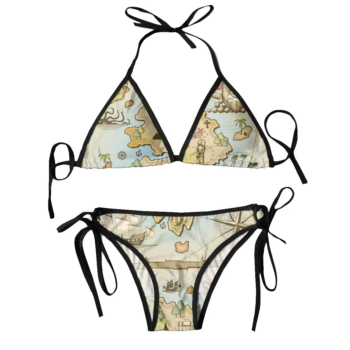 

Bikini Femme 2024 Luxe Pirate Treasure Island Map Two Piece Women's Set