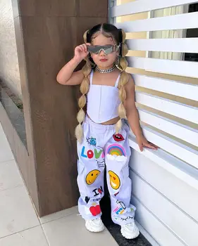 Abbigliamento per bambini Vestiti per ragazza 2 pezzi Set Reggicalze estivo + Pantaloni lunghi Kid Girl Fashion per 3 4 5 6 7 8Y