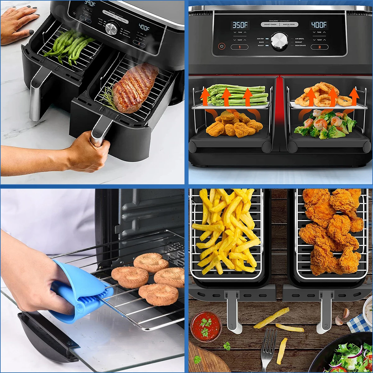 Air Fryer Rack Double Basket Air Fryers Stainless Steel Grilling Rack Fryer Accessories Cooking Toast Oven air fryer rack