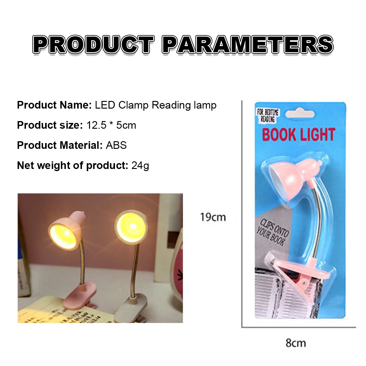 Mini LED Book Light Battery Powered Clamp Reading Adjustable Angle 3000K Eye Protection