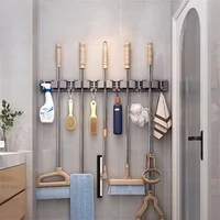 1 Piece Home Decoration Hard-Fitting Bathroom Storage Rack Mop Clip Rack Artifact Mop Wall Clip Broom Mop Hook Home Accessories 2