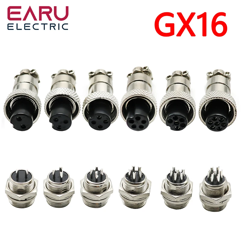 Earu GX16 1set 5/8" GX16-2/3/4/5/6/7/8/9/10 Pin Male Female 16mm Wire M16 Circular Aviation Connector Socket Plug Wire Panel Connecto