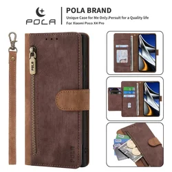 Lanyard Leather Zipper Wallet Card Phone Case with Flip Stand Cover - RedMi Note14 Pro(5G) (Burgundy Brown)