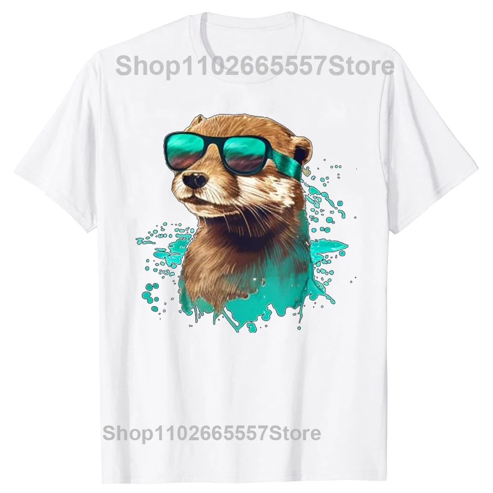 Grappig uitziende otter met zonnebril T-shirts Tee Tops Ronde hals Korte  mouwen Mode T-shirt Kleding Casual Basic T-shirts - AliExpress, image size:1000x1000