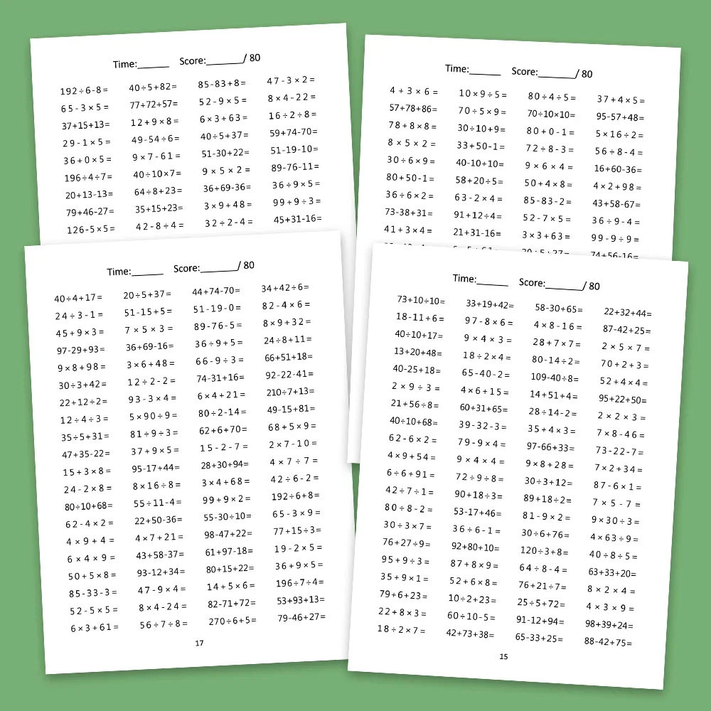 24 Pages Mixed Operations of Addition Subtraction Multiplication Division Math Workbook with Answer Math Practice for Children 3
