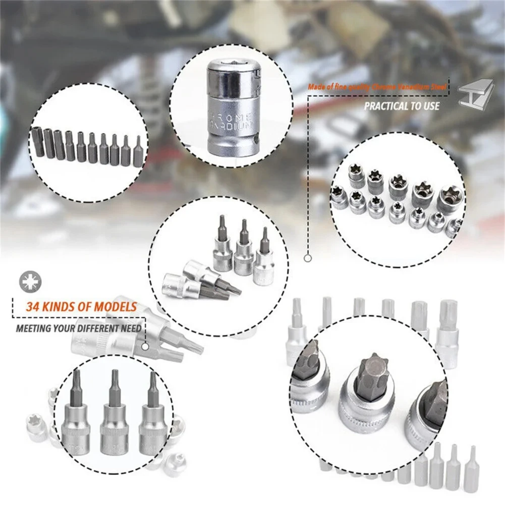 High Quality 34 in 1 Torx Star Socket and Bit Set Male/Female Electronic Safety Drill Driver Handheld Tool Torque Star Socket 6