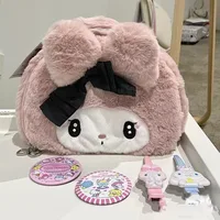 Kawaii Sanrio Plush Kuromi Melody Make Up Cosmetic Bag Cartoon Large Capacity Storage Bags Portable Handbag Girl Gifts 6