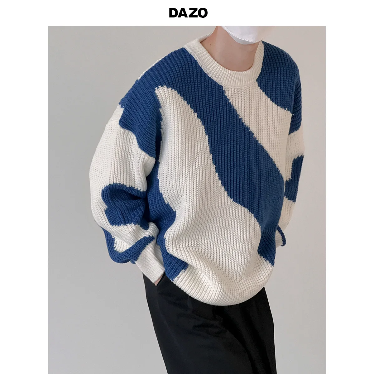 

2023 Autumn and Winter New Sweater Boys Contrasting Color Pullover Knitwear Lazy Wind Loose Casual Korean Trendy Sweatshirt