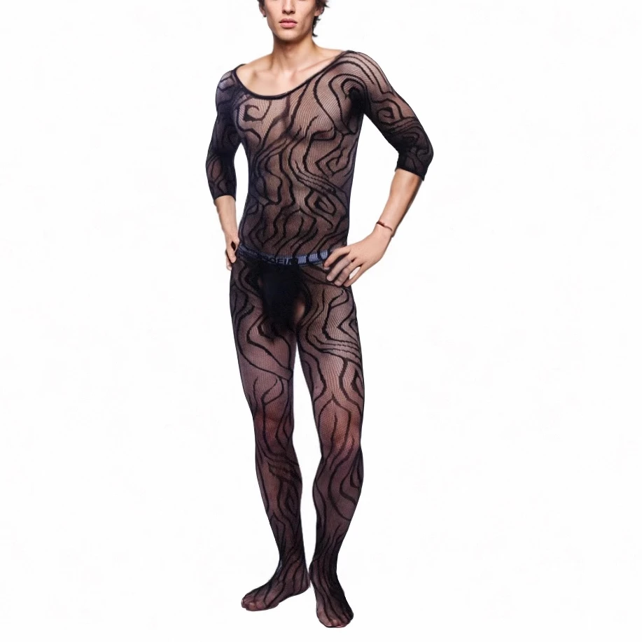 Husband Pajamas Men's Fetish Bodysuits Guy Bodystockings Male Mesh Pantyhose Boyfriend Sleepwear Gentlemen Movie Star Nightgown