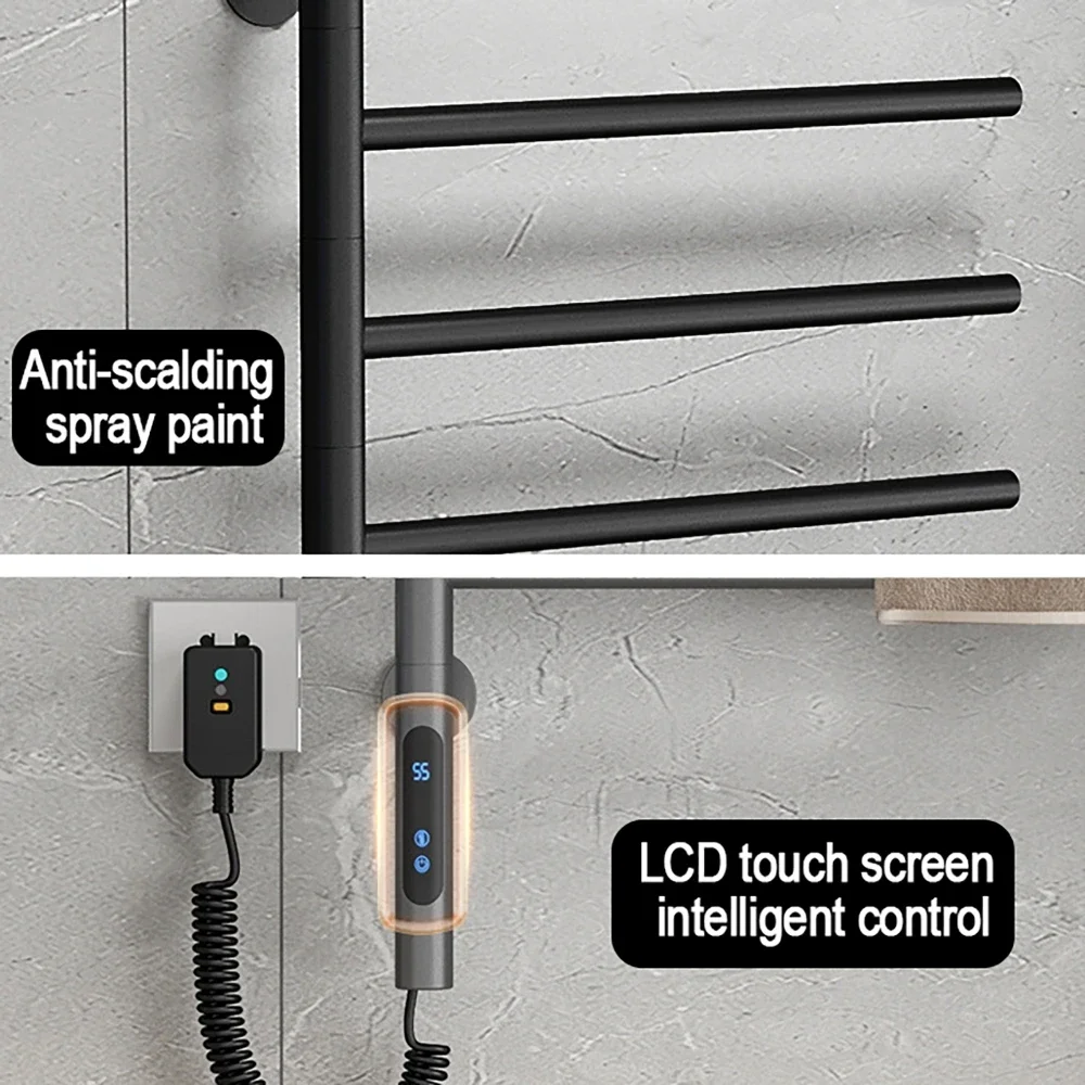Bathroom Towel Warmer Stainless Steel Smart Electric Heated Towel Rack 45℃-70℃ Temperature Adjustable 1-8h Timing Touch Control,electric towel rack