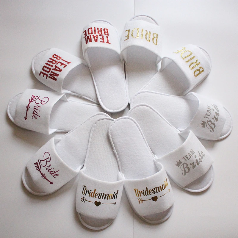 1 Pair Bride Slippers For Wedding Party Maid Of Honor Team Bride Shower Gift Bridesmaid Disposable Slippers Hen Party Decoration