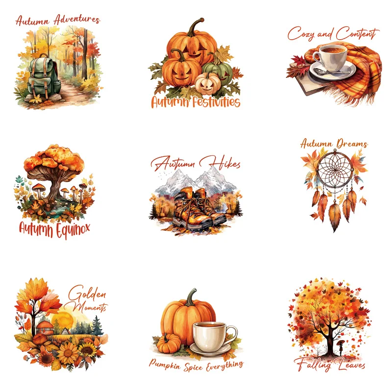 9piece Autumn Pumpkin Iron On Patch DIY Patch Decals Garment Accessory Washable Heat Tra