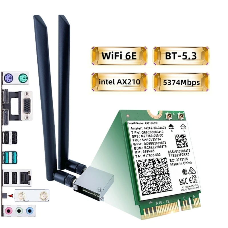 트라이 밴드 이더넷 무선 카드, AX210 AX210NGW, 5374Mbps, 와이파이 6E, 2.4, 5, 6G, 와이파이 ...