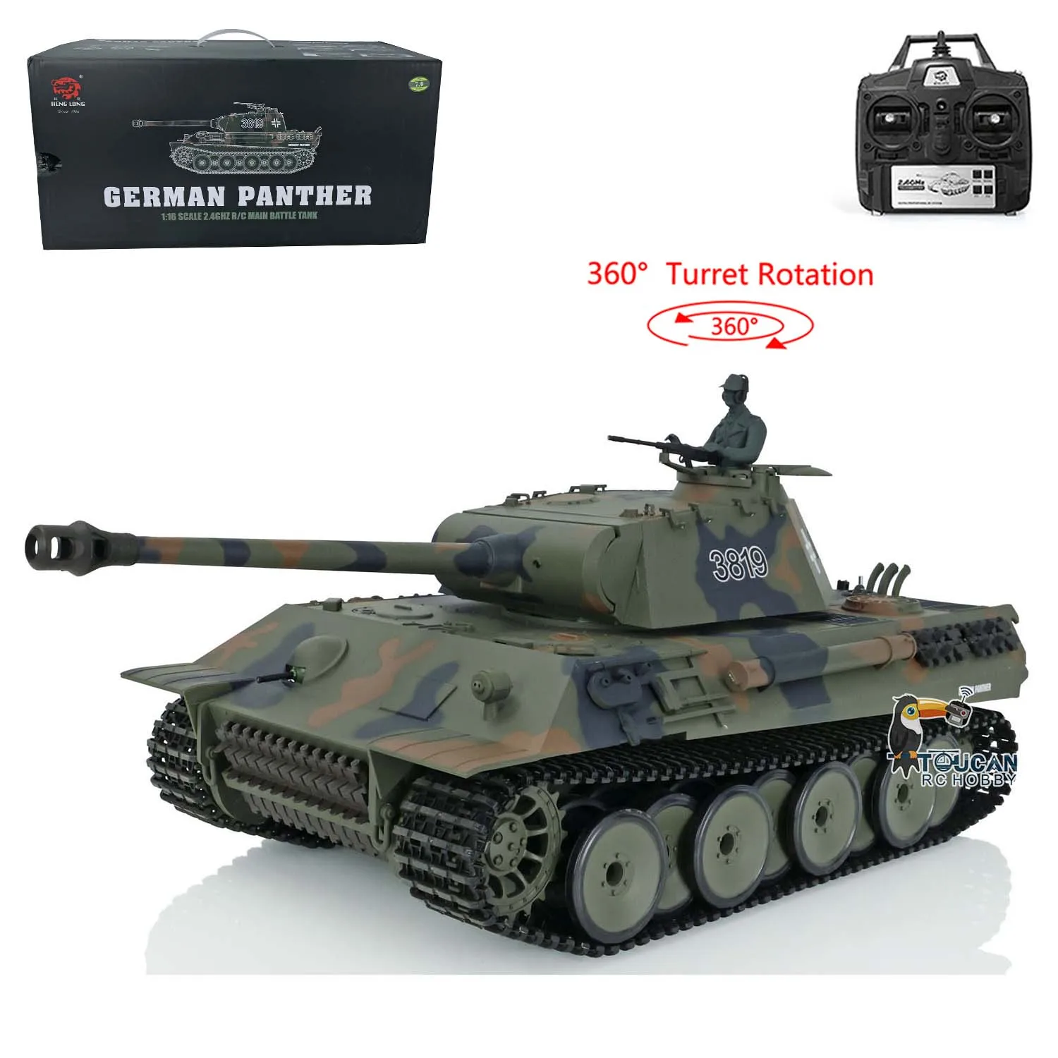 Heng Long 1/16 7.0 Plastic German Panther V RC Military Tank 3819 360° Turret Rotation BB Pellet Smoke Infrared TH17286-SMT2 2