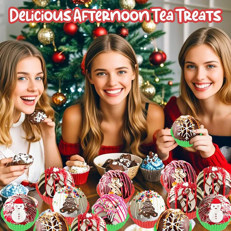 Runde Weihnachten Schokoladenform Hot Cocoa Schneeflocke Schneemann Baum Lebkuchenmann Halbkugel Backen Silikonform für Cupcake – Detail 7