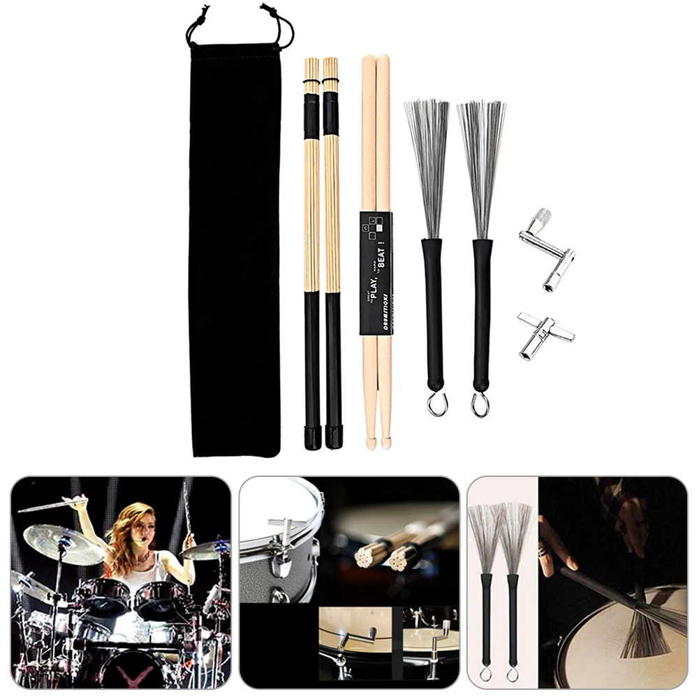 Drum Rod Sticks Set Wire Brushes Percussion Instrument Accessories 5A Maple Wood