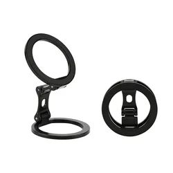 Dual Magnetic 360 Rotatable Phone Holder Stand with Durable Aluminum Construction (Black)