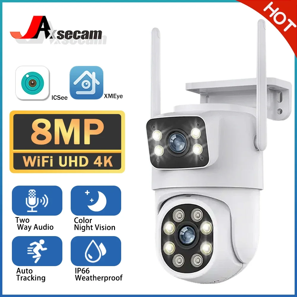 4K 8MP WiFi Support 128 Memory Card CCTV Security IP 360 degree wireless Camera Outdoor Dual Lens auto motion tracking IP camera