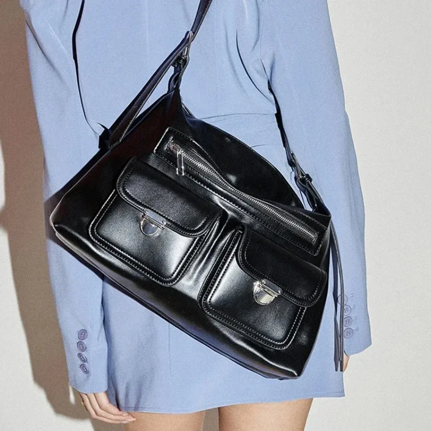 Winter Big Bag Black Soft Pu Leather Shoulder Female Hand Bags Fashion Women's Bag 2024 Luxury Designer Purses and Handbags