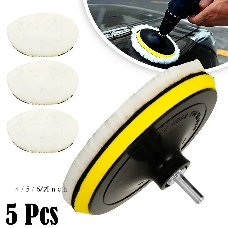 5PCS 3/4/5/6/7 inch Polishing Kit Polishing Pad Car Waxing Sponge Disk Wool Wheel Auto Paint Care Polisher Pads Car Gadget
