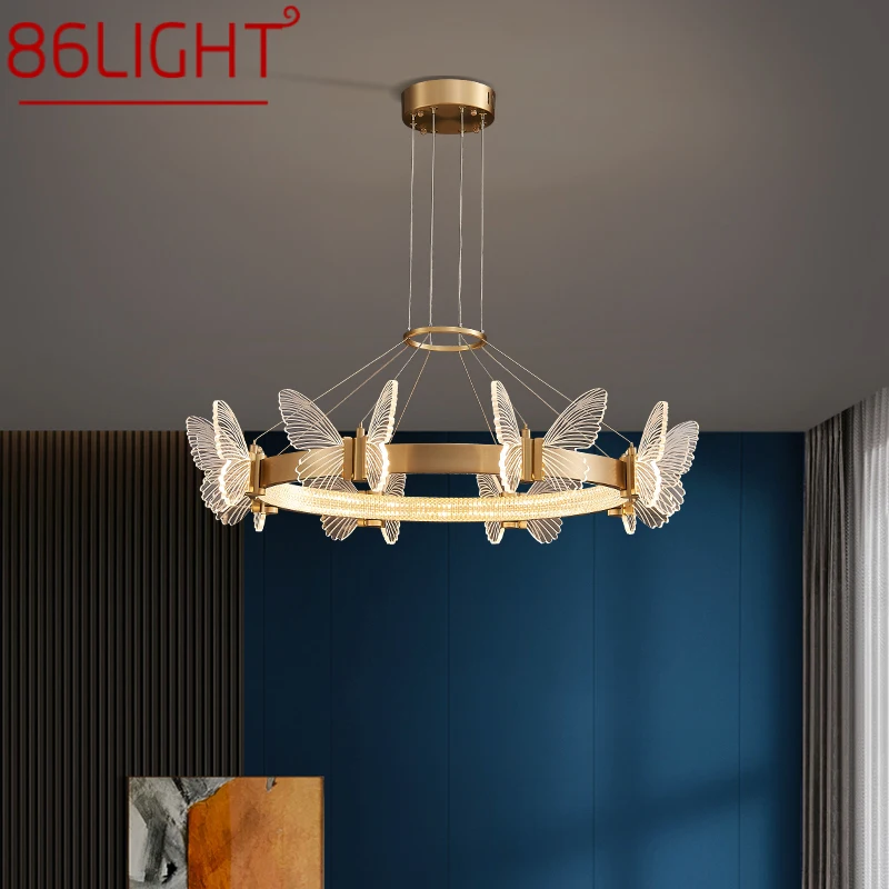 

86LIGHT Copper Butterfly Chandelier Luxury LED 3 Colors Hanging Light Specially Creative Decorative For Living Dining Room