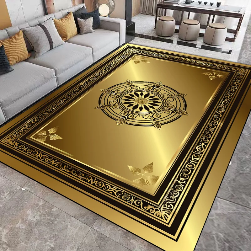 Luxury Living Room Carpets Golden Black Decoration Carpet Hotel Hall Sofa Floor Mat Soft Washable Room Decor Corridor Large Rugs plush rug decorative carpet silk wool rug plush carpet imitated cashmere carpet crystal pile rug coral velvet rug