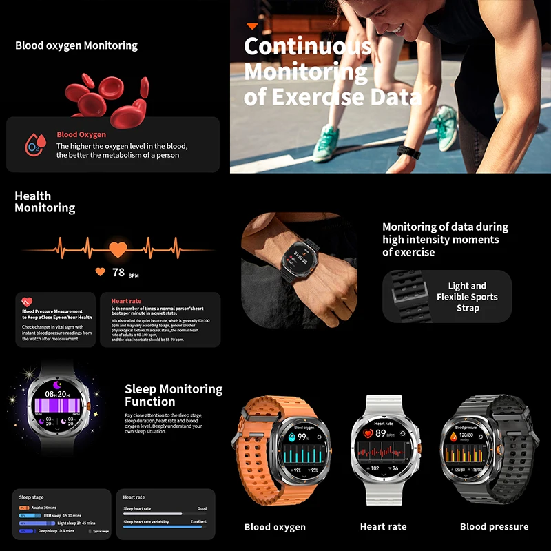 For Samsung Galaxy smart watch 7 Ultra GPS Compass Outdoor Sports Man AMOLED BT Call IP68 Galaxy 6 Upgraded Smartwatch Men