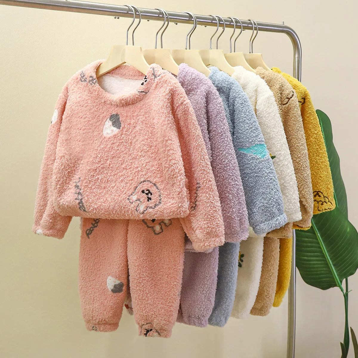 

Toddler KIDS Plush Warm Home Clothing Two-piece Set for Autumn and Winter Boys and Girls Cartoon Cute Pajamas Set Home Clothes