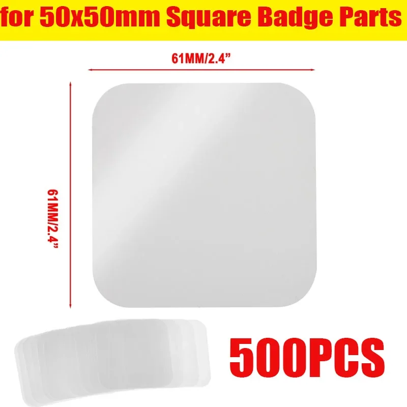 500PCS Square Badge Transparent Films 50x50mm Square Fridge Magnets Button Top Cover Parts Clear Protective Films badge parts button making supplies