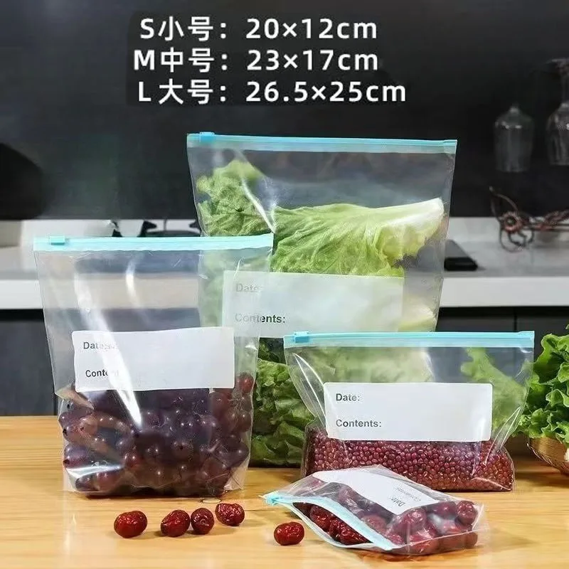 Reusable Transparent Zip Storage Bags for Kitchen and Refrigerator (Set of 3 Sizes)