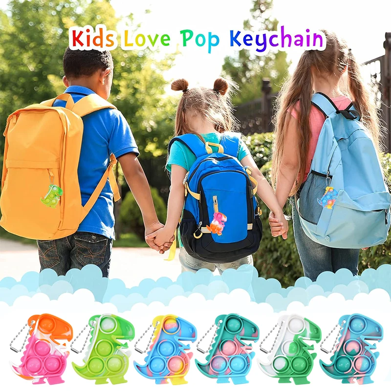 Description Picture 5 of item10/36Pcs Dinosaur Pop Keychain Sensory Fidget Toys Bulk Kids Jungle Birthday Party Favors Guest Gifts Goodie Bag Pinata Fillers