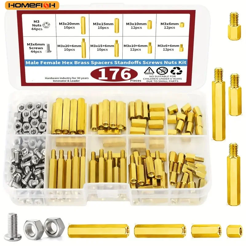 M3 Motherboard Standoffs Screws Nuts Kit 176pcs for DIY Computer Build