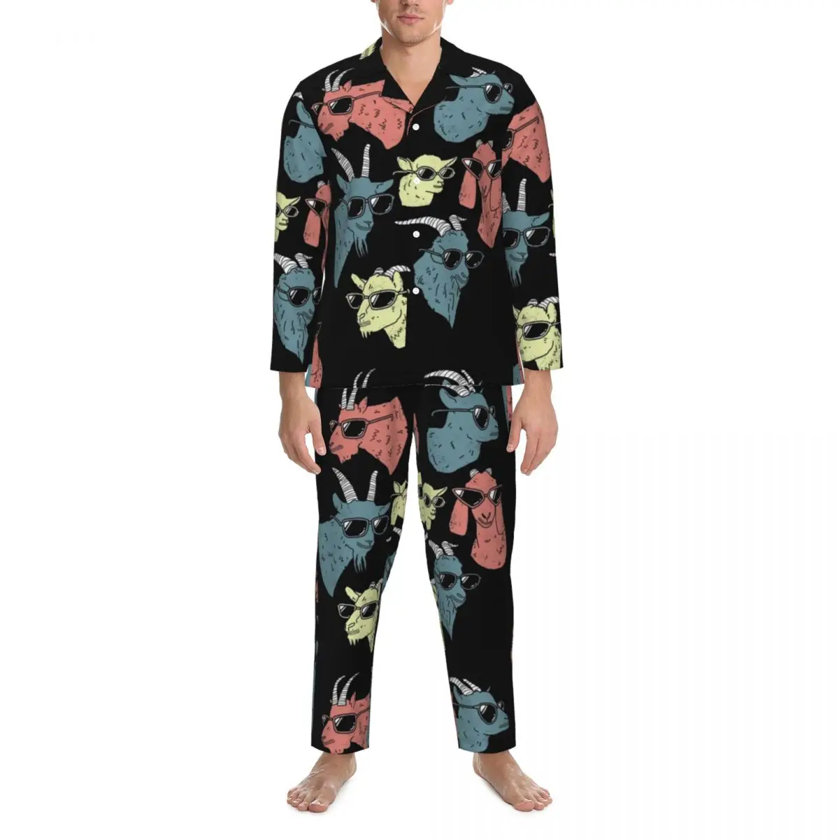 

Cool Farm Animal Print Sleepwear Autumn Funny Goats Casual Oversize Pajama Sets Male Long Sleeve Fashion Sleep Custom Home Suit