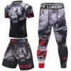 Hot Sale Boxing Training Kits Wolf Print Mma BJJ Rashguard Jiu jitsu T-shirt + Muay Thai Shorts Men Compression Combat Sportsuit 1