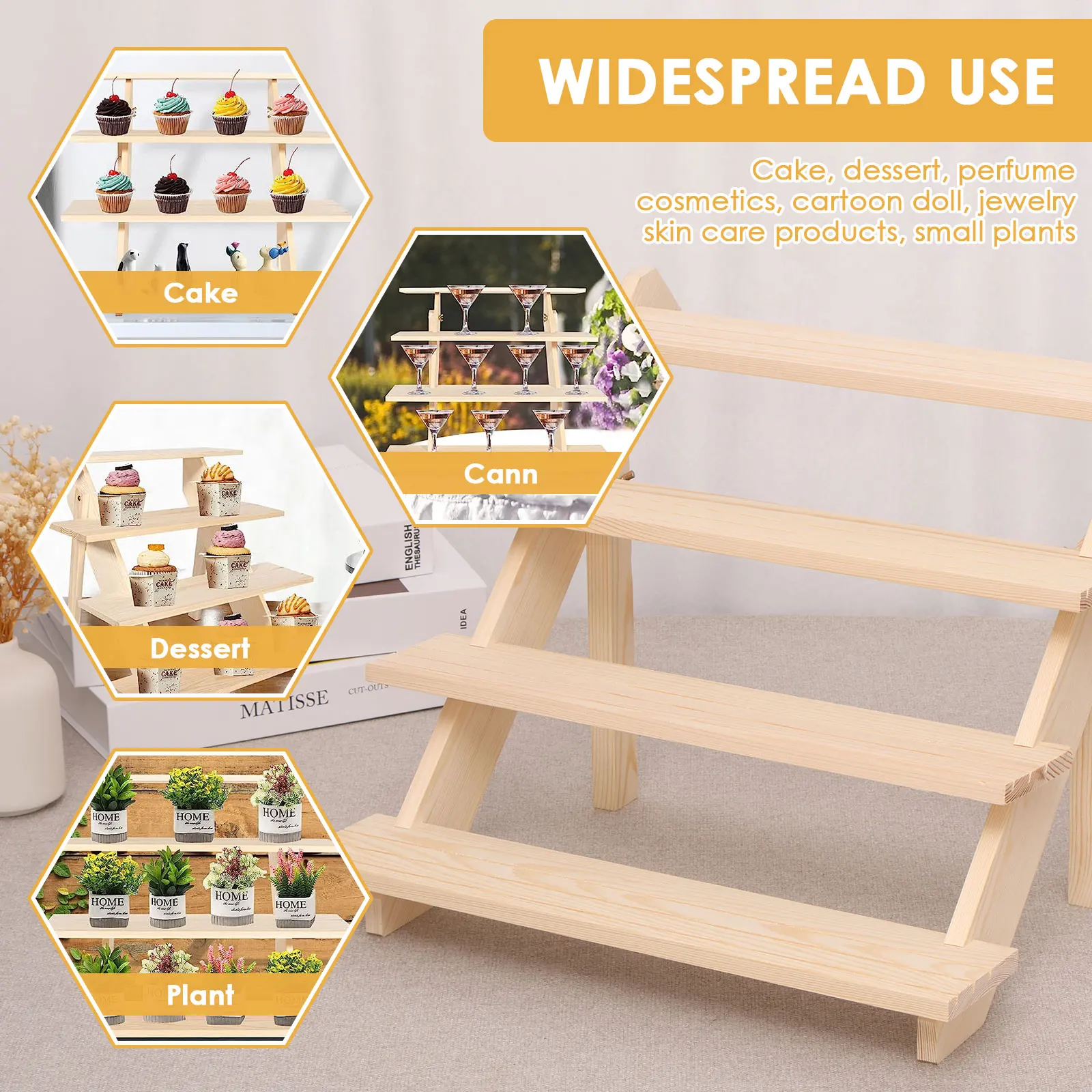 Wooden Display Stand Organizer Wood Riser Display Shelf for Wedding Party Dessert Cupcake Jewelry Collectibles Display Riser 6