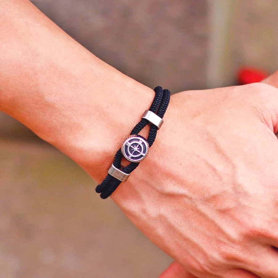Viking Nautical Compass Bilayer Rope Bracelet for Men