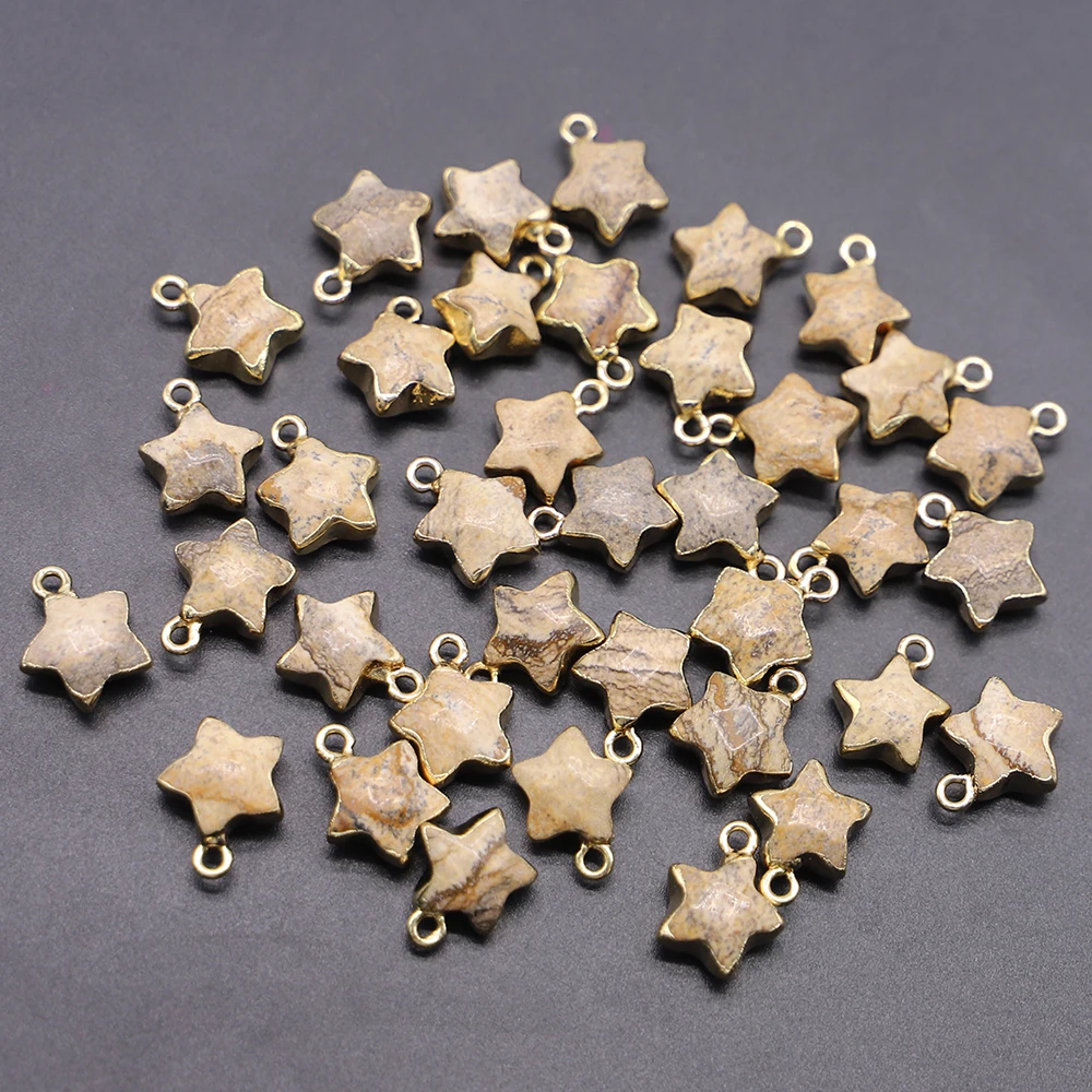 Natural Stone Pentagram Star Pendants Sodalite Gilded Edge Charms Jewelry Making Necklace Earring Accessories Wholesale 12PCS