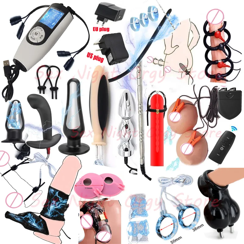 Electro Bdsm Penis Ring Electrostimulator Nipple Clamps,E-stim Chastity Cage Anal Plug,Electric Sex Glans Trainer Urethral Plug