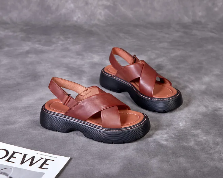 AIYUQI Women's Roman Sandals Genuine Leather 2022 New Platform Trend Women's Summer Sandals Open Toe Retro Sandals Ladies