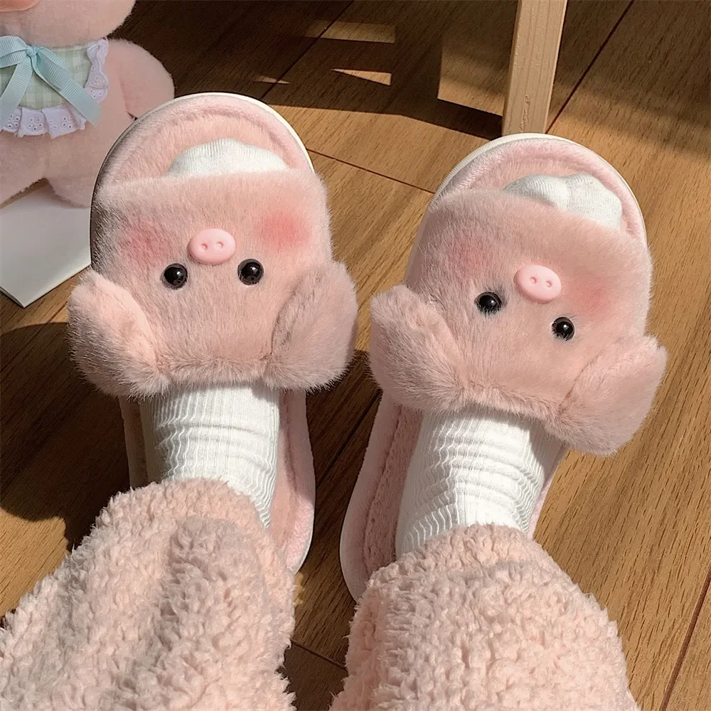Autumn and Winter New Women's Plush Cotton Slippers Cute Pink Pig Slippers Indoor and Home Comfort Soft Sole Cotton Slippers