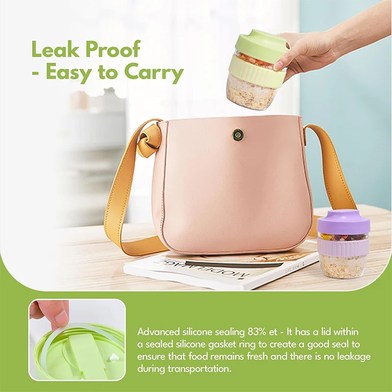 Breakfast Oatmeal Cereal Cup Portable Nut Yogurt Salad Cup with Spoon Overnight Oats Container for Students Adults Bento Box 4