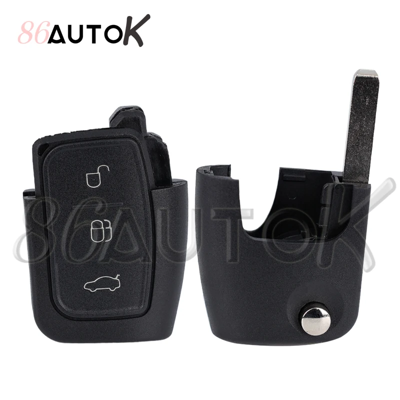 Car Flip Folding Remote Control Fob Case Cover Replacement for Ford Focus Fiesta C-Max K-Uncut Car Blank Key Shell 3 Buttons, key case, car key shell, key cover, folding car key shell, fob cover, key fob replacement